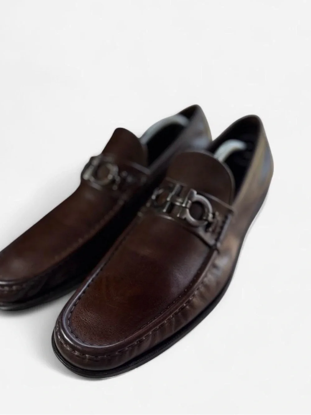 Salvatore Ferragamo Gancini Bit Loafers Flat Shoes Brown Leather Mens 11 D Used